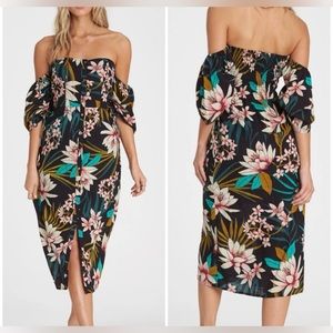 Billabong Black Floral Off-Shoulder Midi Dress